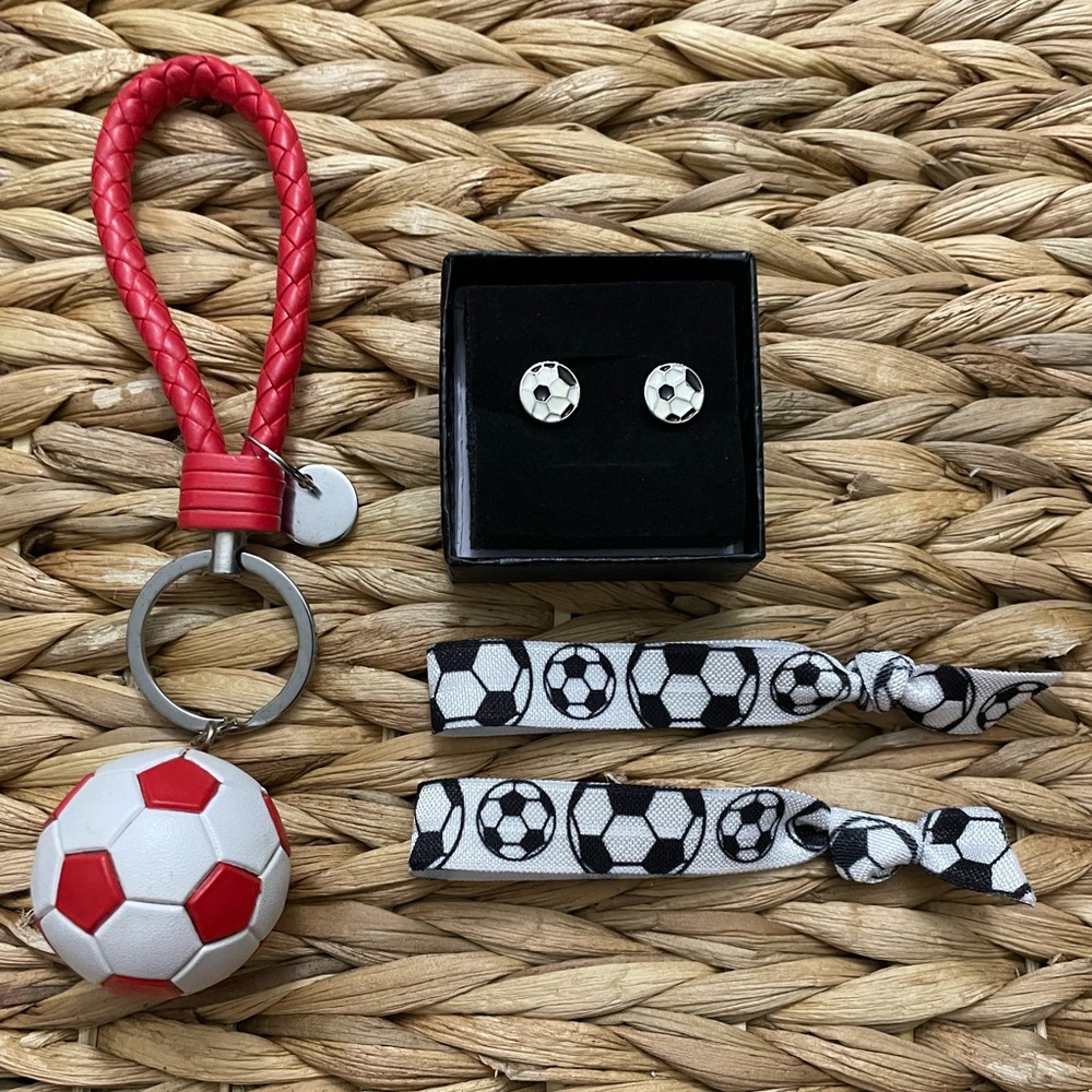 Soccer Key Chain Soccer Earrings and Soccer Hair Ties
